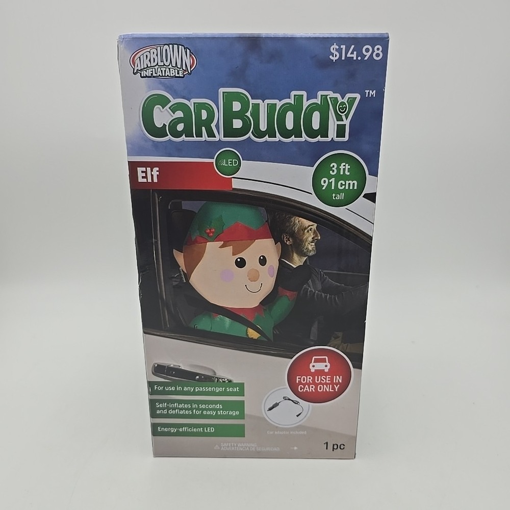 Christmas‎ Inflatable Gemmy Airblown Elf Car Buddy 3ft Energy Efficient LED NIB